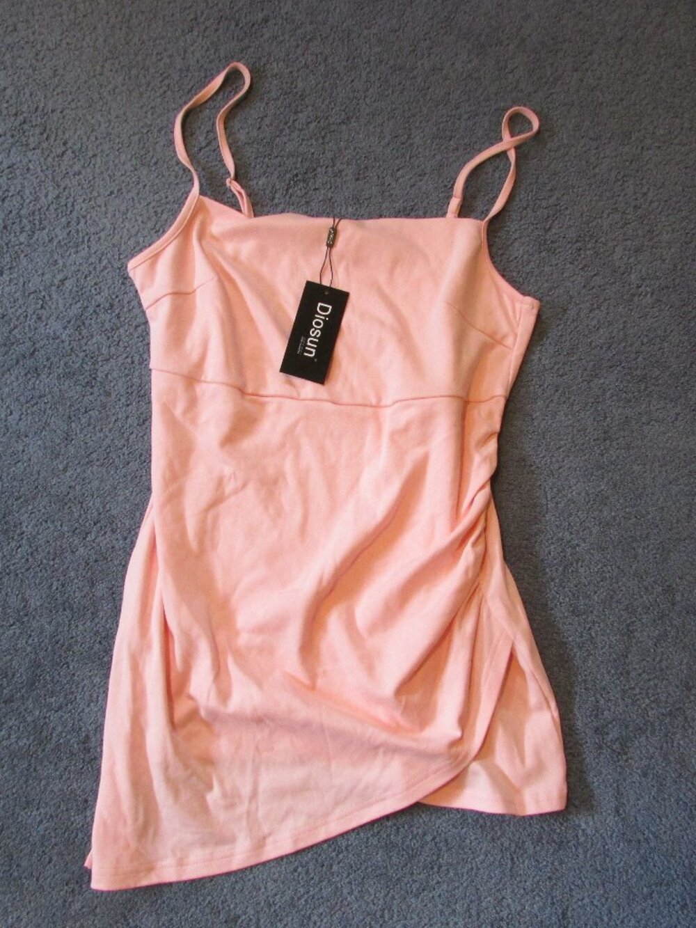 NWT Diosun Pink Tank Top Spaghetti Adjust Strap Longer Tunic Uneven Sides